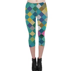 Rhombus Pattern In Retro Colors Capri Leggings