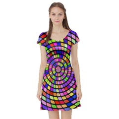 Colorful Whirlpool Short Sleeve Skater Dress