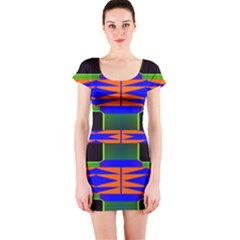 Distorted Shapes Pattern Short Sleeve Bodycon Dress