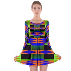 Distorted Shapes Pattern Long Sleeve Skater Dress