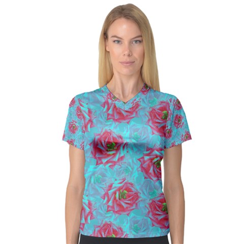 Rose Women s V-neck Sport Mesh Tee by olgart