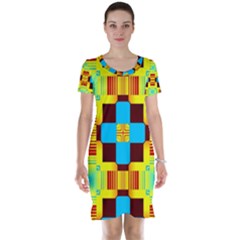 Abstract Yellow Flowers Short Sleeve Nightdress