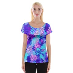 Blue And Purple Marble Waves Women s Cap Sleeve Top