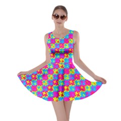 Crazy Yellow And Pink Pattern Skater Dresses