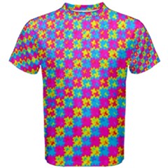 Crazy Yellow And Pink Pattern Men s Cotton Tees by KirstenStarFashion