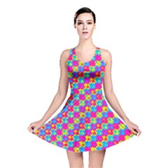 Crazy Yellow And Pink Pattern Reversible Skater Dresses