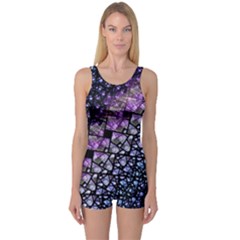 Dusk Blue And Purple Fractal One Piece Boyleg Swimsuit