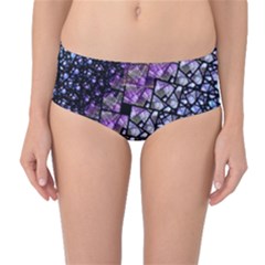 Dusk Blue And Purple Fractal Mid-waist Bikini Bottoms