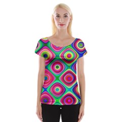 Psychedelic Checker Board Women s Cap Sleeve Top