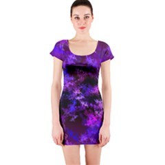 Purple Skulls Goth Storm Short Sleeve Bodycon Dress