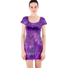 Purple Squares Short Sleeve Bodycon Dress