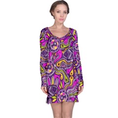 Purple Tribal Abstract Fish Long Sleeve Nightdress