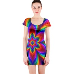 Rainbow Flower Short Sleeve Bodycon Dress