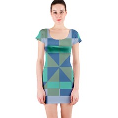 Green Blue Shapes Short Sleeve Bodycon Dress