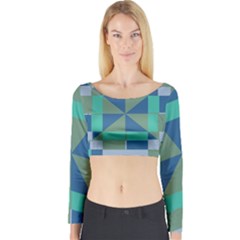 Green Blue Shapes Long Sleeve Crop Top