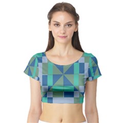 Green Blue Shapes Short Sleeve Crop Top