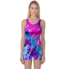 Stormy Pink Purple Teal Artwork Women s Boyleg One Piece Swimsuits