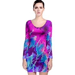 Stormy Pink Purple Teal Artwork Long Sleeve Bodycon Dresses by KirstenStarFashion