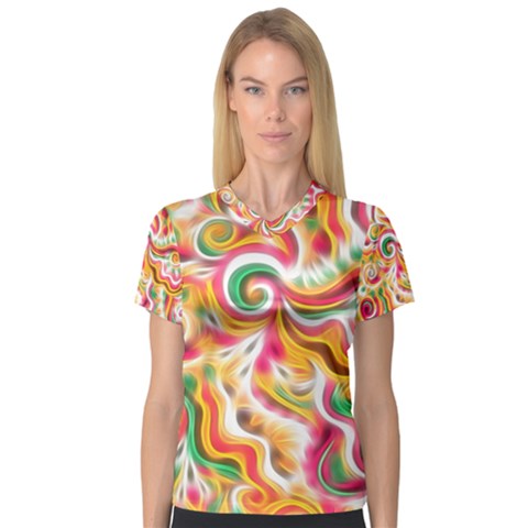 Sunshine Swirls Women s V-neck Sport Mesh Tee by KirstenStarFashion