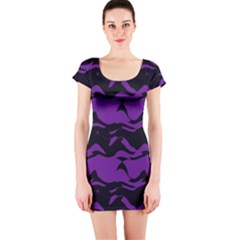 Mauve Black Waves Short Sleeve Bodycon Dress