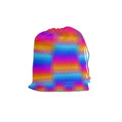 Psychedelic Rainbow Heat Waves Drawstring Pouches (medium) 