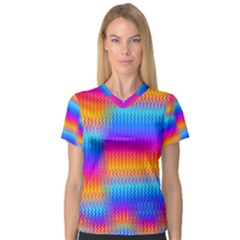 Psychedelic Rainbow Heat Waves Women s V-neck Sport Mesh Tee