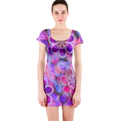 Pretty Floral Painting Short Sleeve Bodycon Dresses