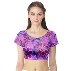 Pretty Floral Painting Short Sleeve Crop Top