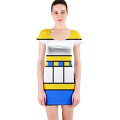 Stripes And Squares Short Sleeve Bodycon Dress