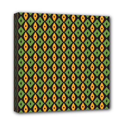 Green Yellow Rhombus Pattern Mini Canvas 8  X 8  (stretched)