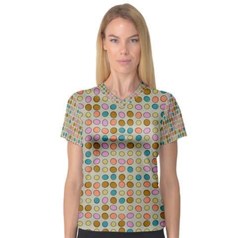 Retro Dots Pattern Women s V-neck Sport Mesh Tee by LalyLauraFLM