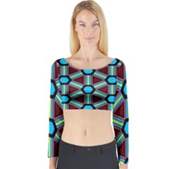 Stripes And Hexagon Pattern Long Sleeve Crop Top