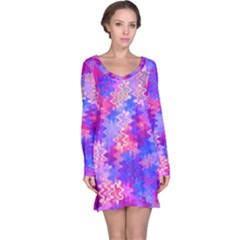 Pink And Purple Marble Waves Long Sleeve Nightdresses