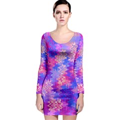 Pink And Purple Marble Waves Long Sleeve Bodycon Dresses