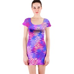 Pink And Purple Marble Waves Short Sleeve Bodycon Dresses