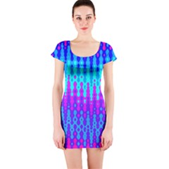 Melting Blues And Pinks Short Sleeve Bodycon Dresses