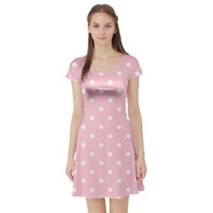 Pink Polka Dots Short Sleeve Skater Dresses by LokisStuffnMore