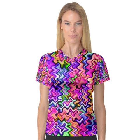 Swirly Twirly Colors Women s V-neck Sport Mesh Tee by KirstenStarFashion