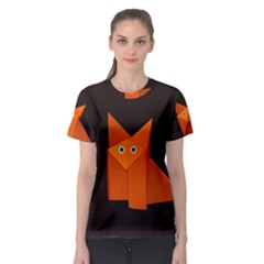 Dark Cute Origami Fox Women s Sport Mesh Tees