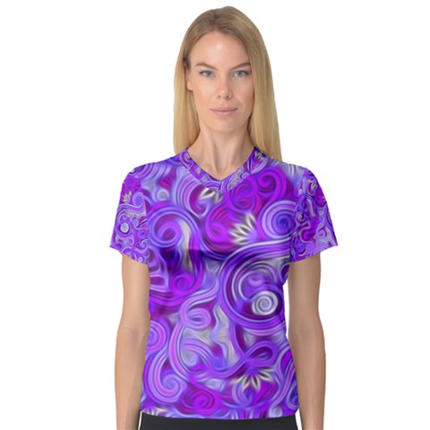 Lavender Swirls Women s V-neck Sport Mesh Tee by KirstenStar