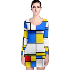 Colorful Rectangles Long Sleeve Bodycon Dress