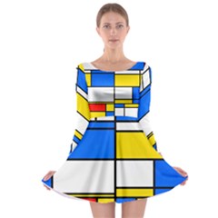 Colorful Rectangles Long Sleeve Skater Dress