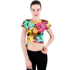 Shapes In Retro Colors Crew Neck Crop Top by LalyLauraFLM