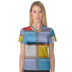 Shiny Squares Pattern Women s V-neck Sport Mesh Tee