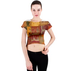 India Print Realism Fabric Art Crew Neck Crop Top by TheWowFactor