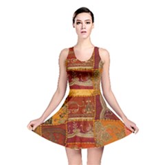 India Print Realism Fabric Art Reversible Skater Dresses