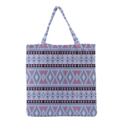 Fancy Tribal Border Pattern Blue Grocery Tote Bags