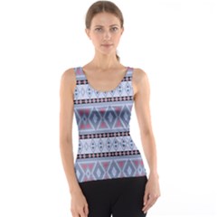 Fancy Tribal Border Pattern Blue Tank Tops