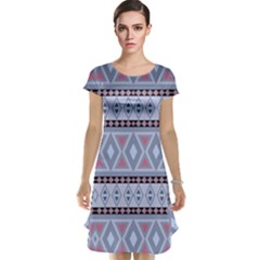 Fancy Tribal Border Pattern Blue Cap Sleeve Nightdresses