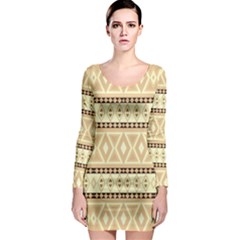 Fancy Tribal Border Pattern Beige Long Sleeve Bodycon Dresses